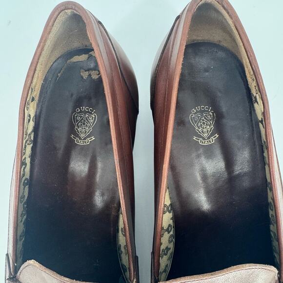 Vintage Gucci Mens Brown Leather Tassel Loafers Sz 45.5 (EU) Quiet Luxury Preppy - Picture 9 of 13
